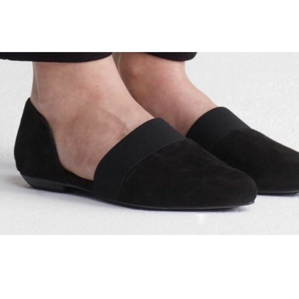 Eileen Fisher Black Ida D'orsay Suede Pumps Wedges Slip On Flats Sandals Size 7